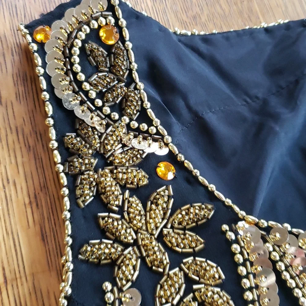Vtg Jovani black silk gown with gold sequin detail - Picture 12 of 13